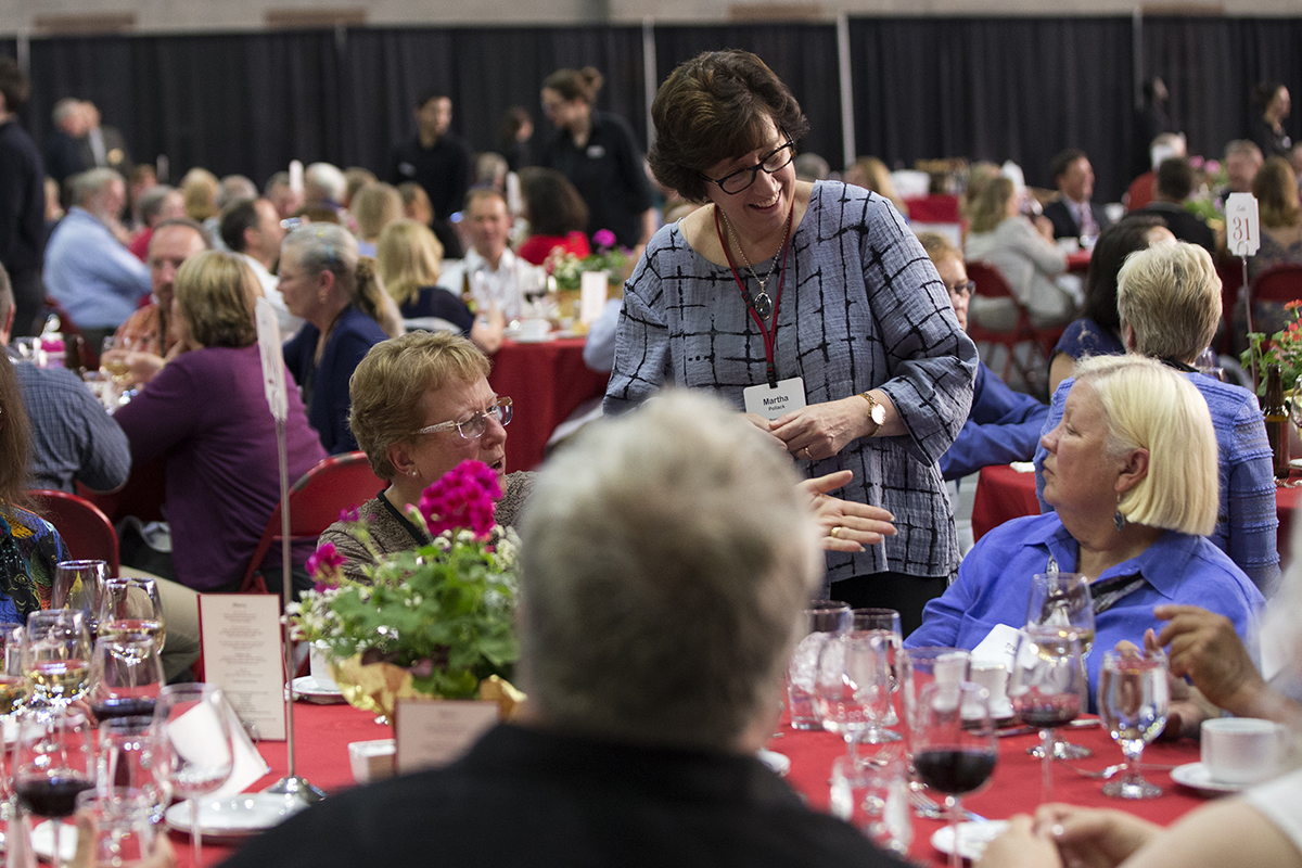 President Martha E. Pollack speaks to staff